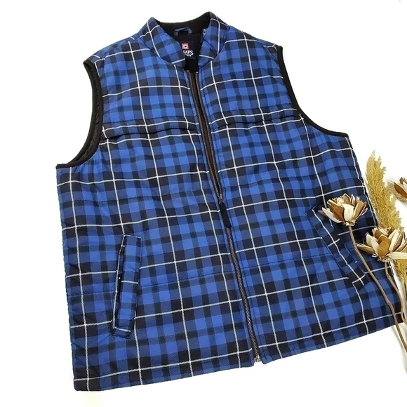 RALPH LAUREN Chaps Men's L Blue Plaid Puffer Vest - Picture 5 of 11